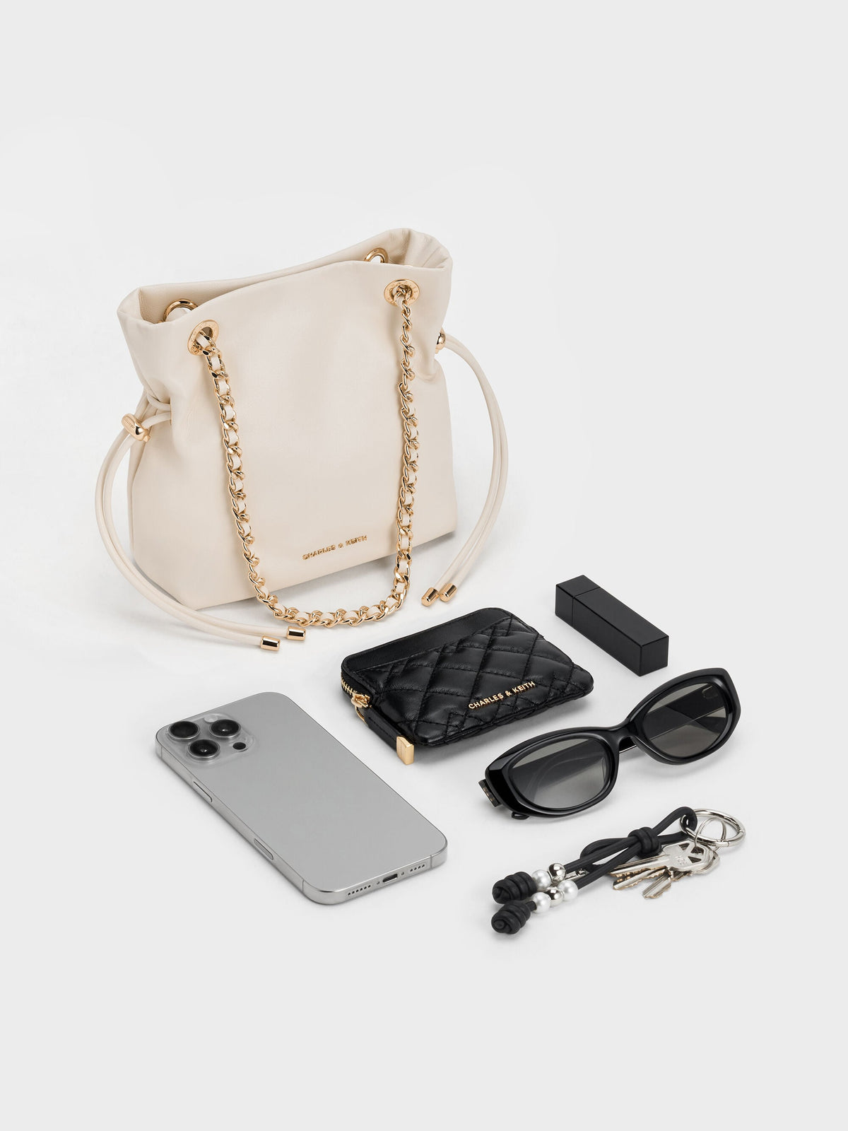 CHARLES & KEITH Trending | Arya Braided-Chain Crossbody Bag - Cream