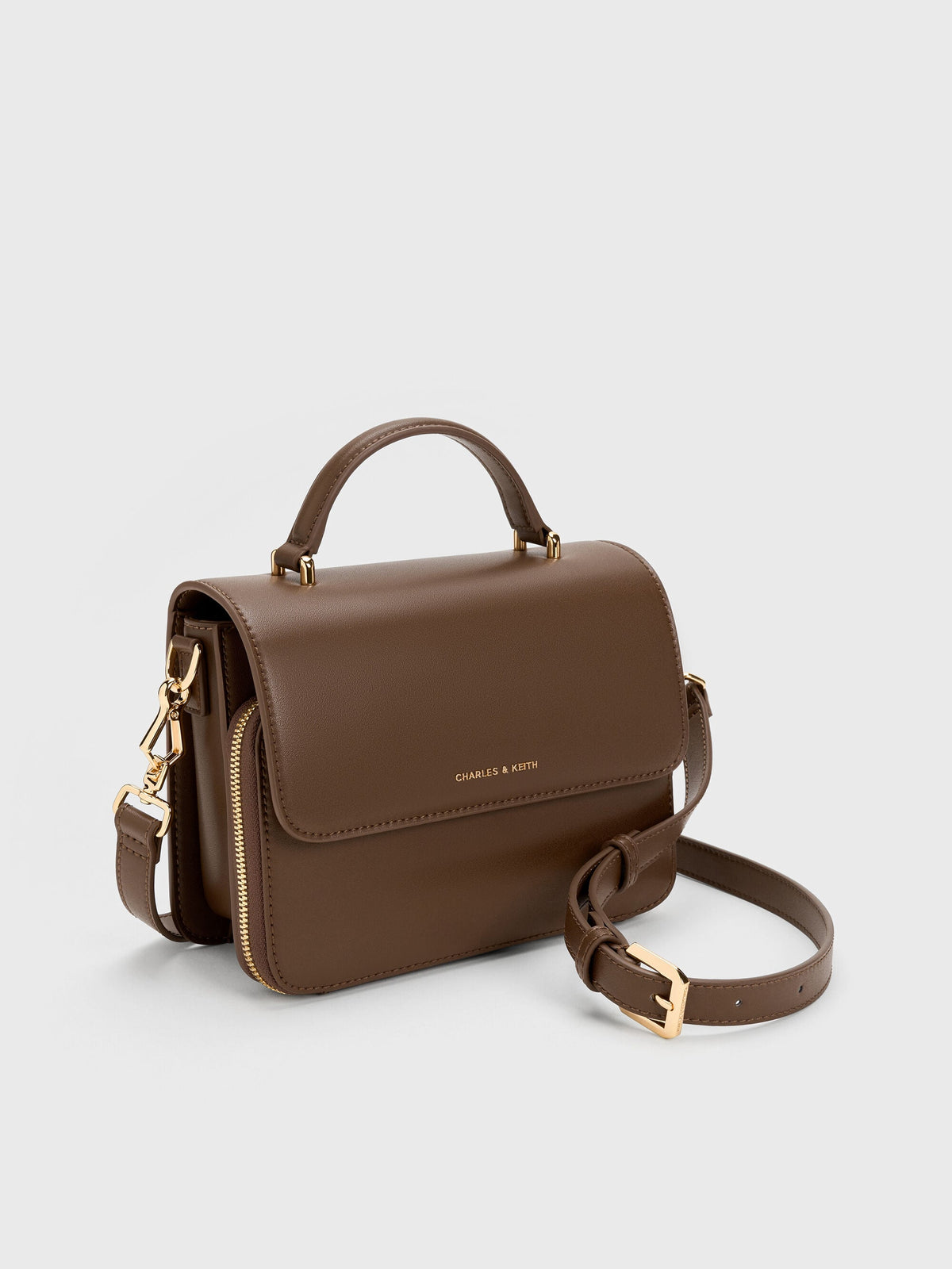 CHARLES & KEITH Classic | Octavia Front Flap Top Handle Bag - Dark Brown