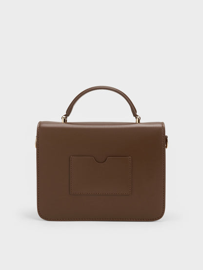 CHARLES & KEITH Classic | Octavia Front Flap Top Handle Bag - Dark Brown