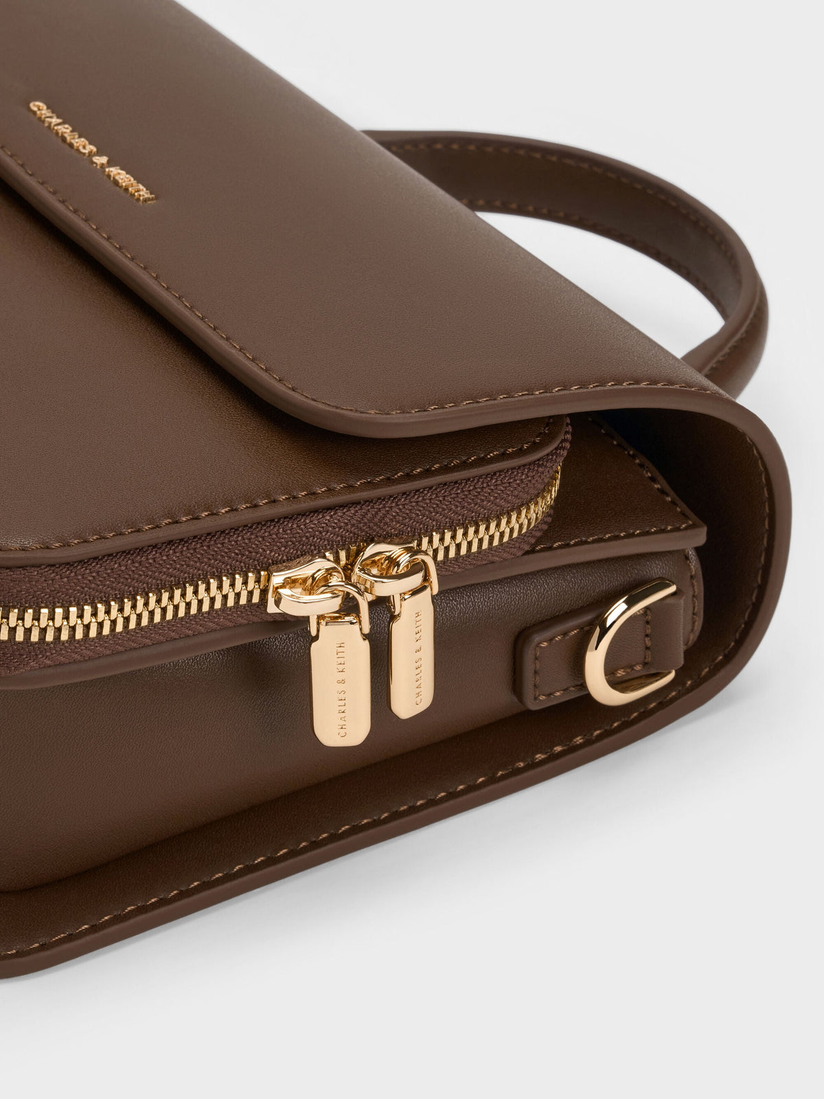 CHARLES & KEITH Classic | Octavia Front Flap Top Handle Bag - Dark Brown