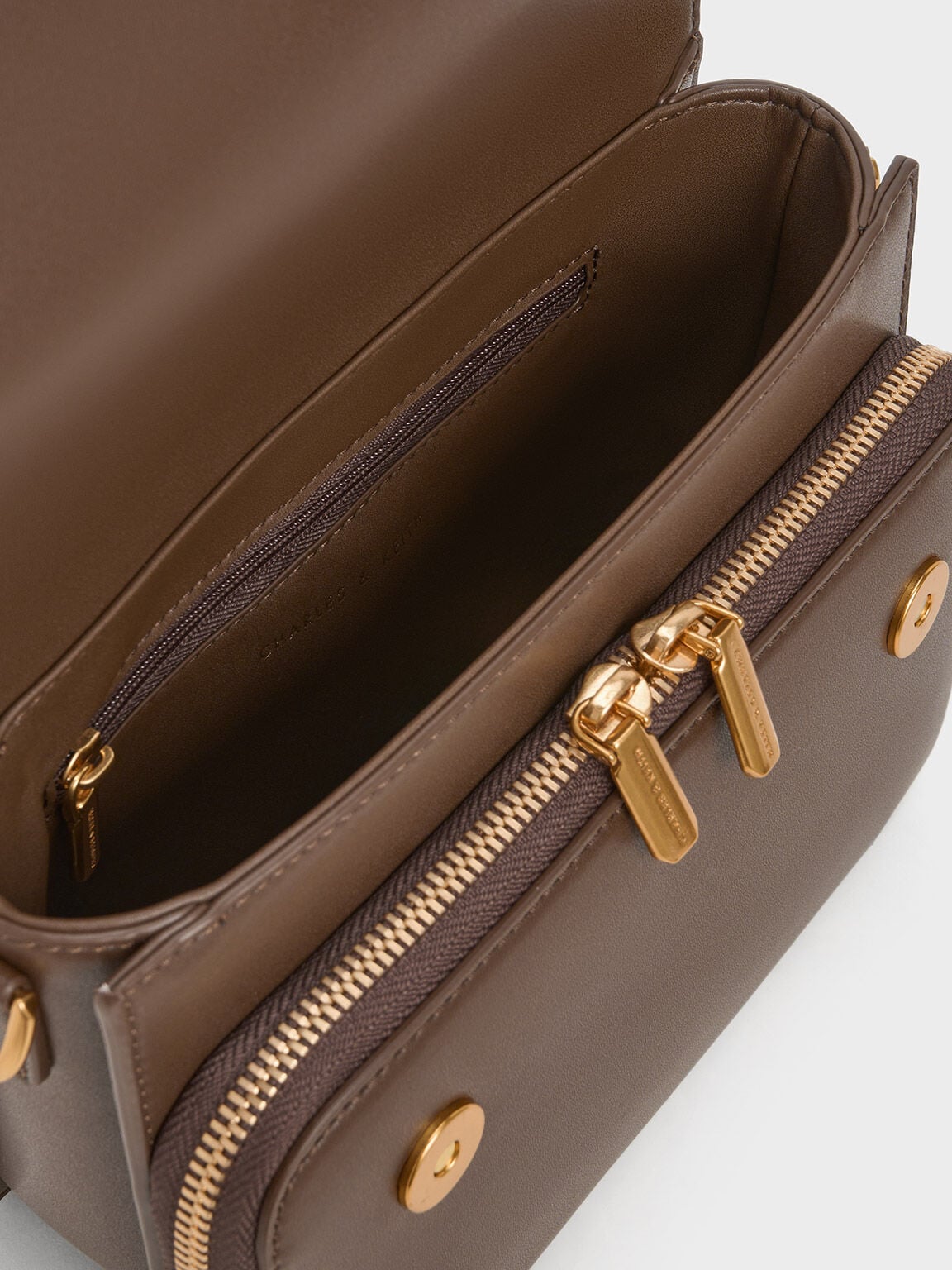 CHARLES & KEITH Classic | Octavia Front Flap Top Handle Bag - Dark Brown