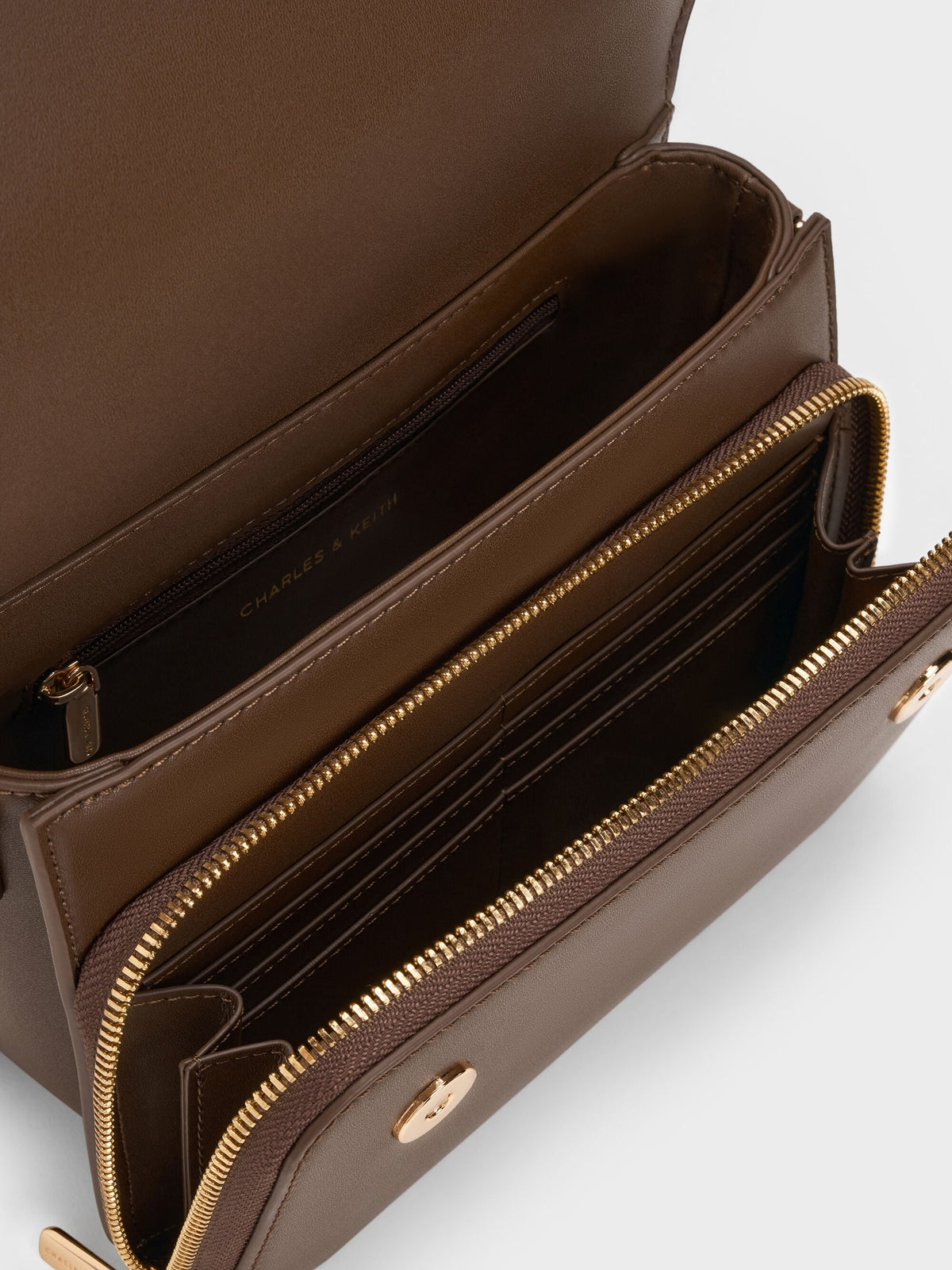 CHARLES & KEITH Classic | Octavia Front Flap Top Handle Bag - Dark Brown