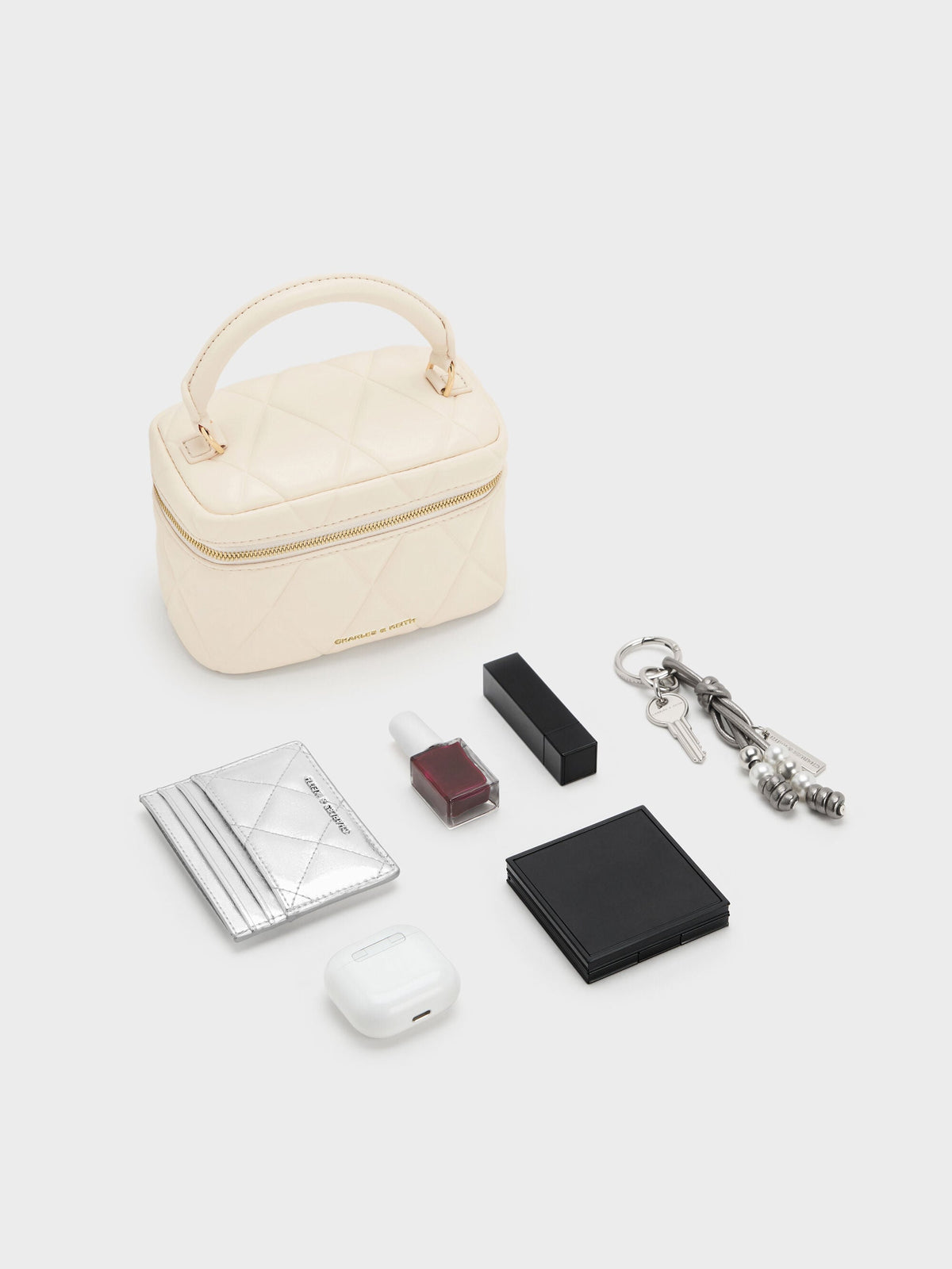 CHARLES & KEITH New | Arwen Quilted Top Handle Vanity Bag - Cream