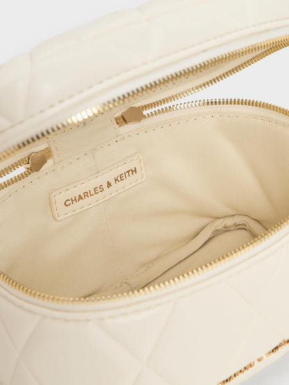 CHARLES & KEITH New | Arwen Quilted Top Handle Vanity Bag - Cream