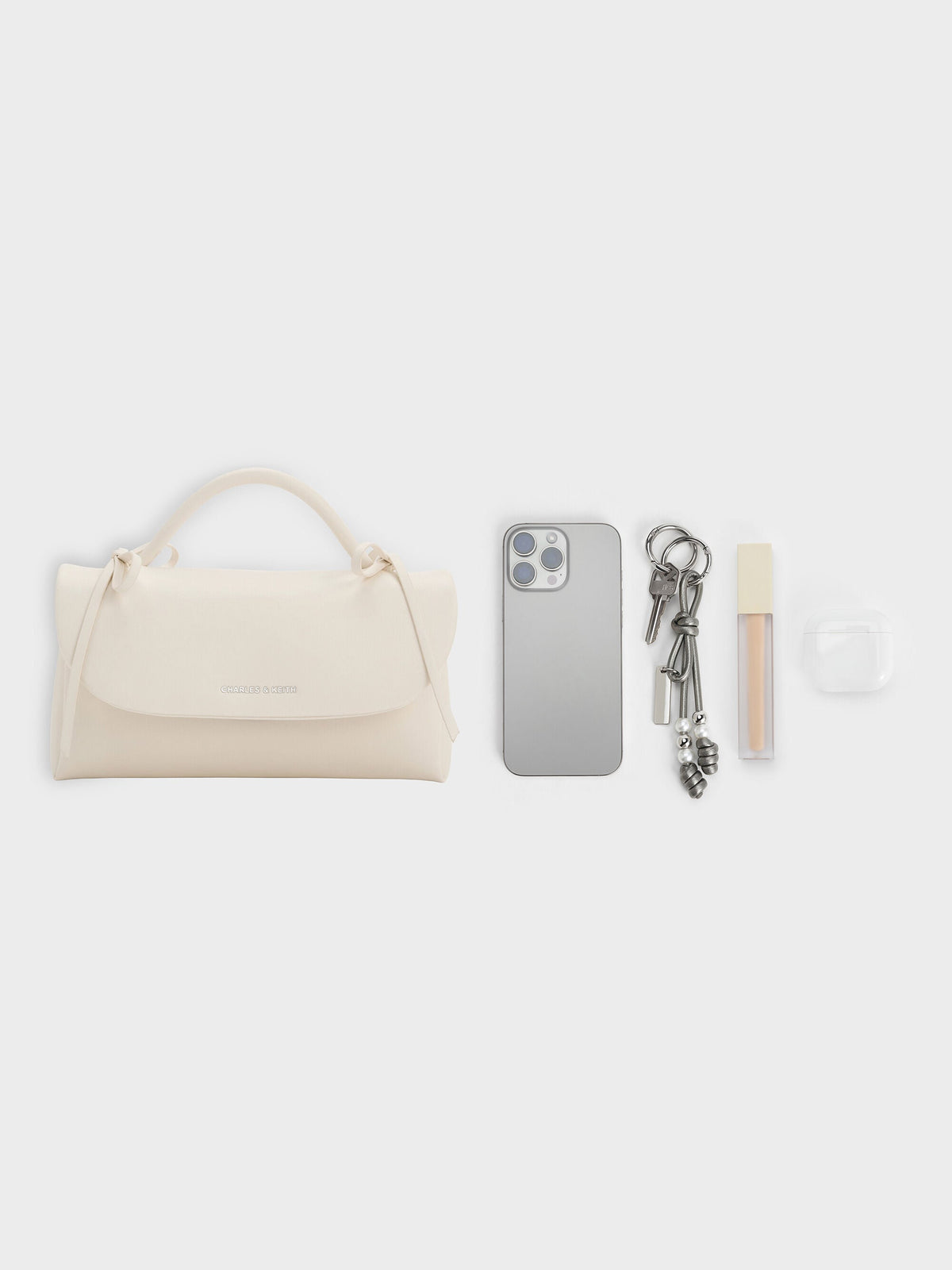 CHARLES & KEITH Smart Buy | Hazel Bow Wallet On Chain - Cream