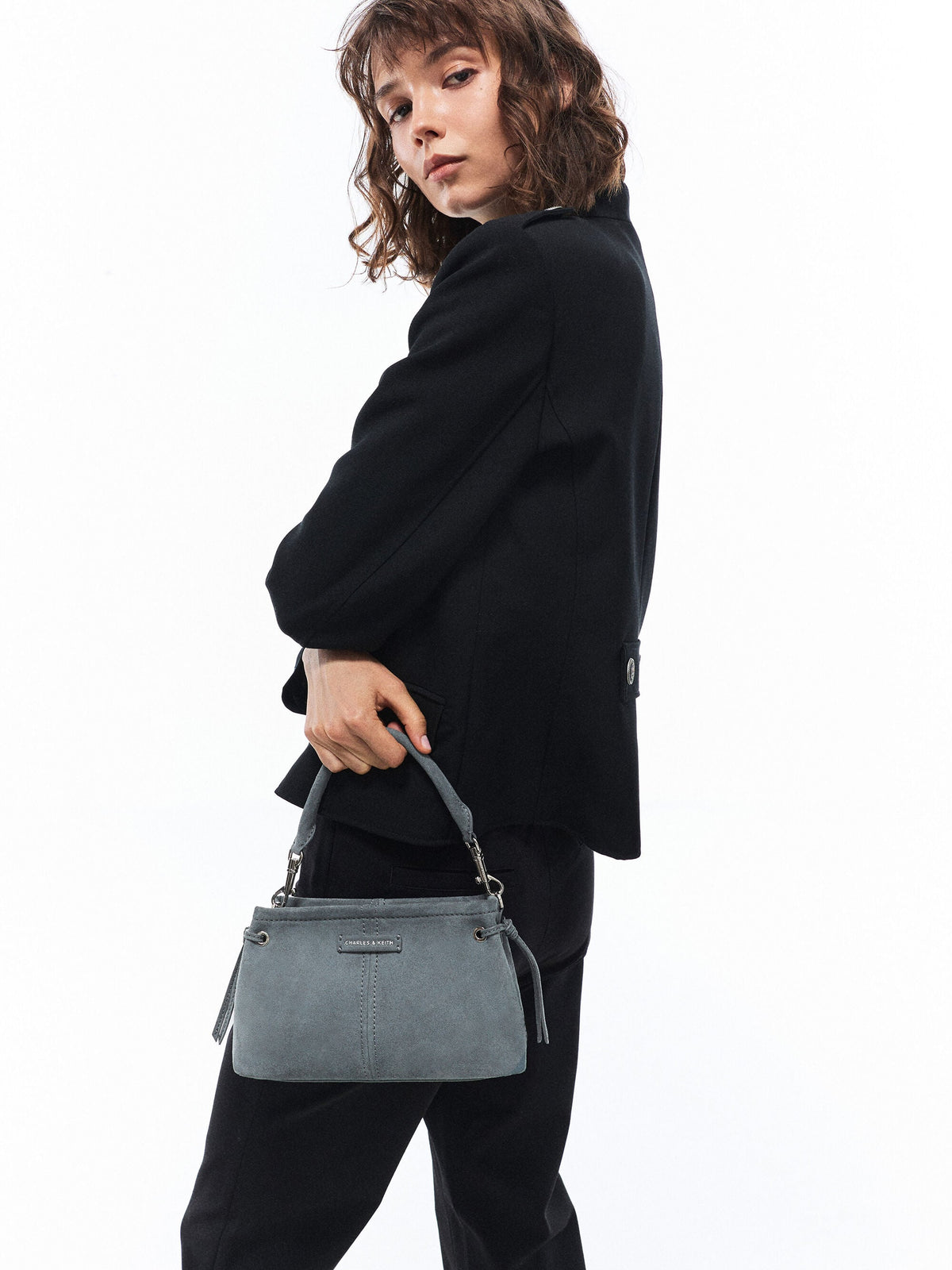 CHARLES & KEITH Best Seller | Noane Top Handle Bag - Smoky Blue