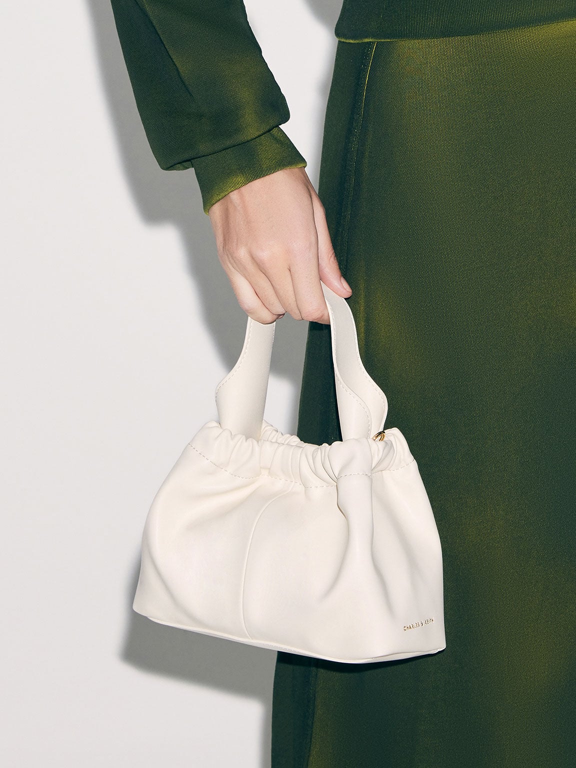 CHARLES & KEITH Quality | Ally Ruched Chain-Handle Bag - Cream