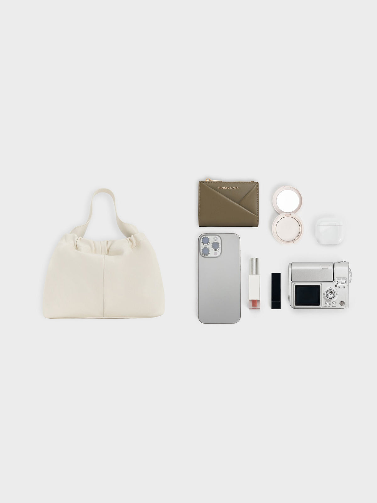 CHARLES & KEITH Quality | Ally Ruched Chain-Handle Bag - Cream