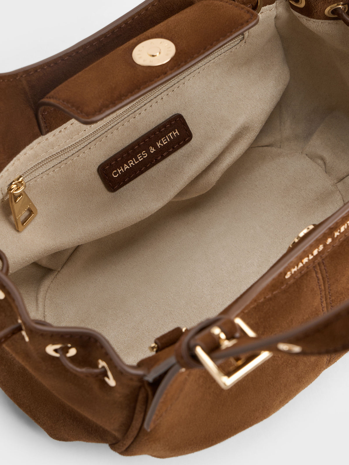 CHARLES & KEITH Great Value | Mini Lillith Drawstring Bucket Bag - Pecan Brown