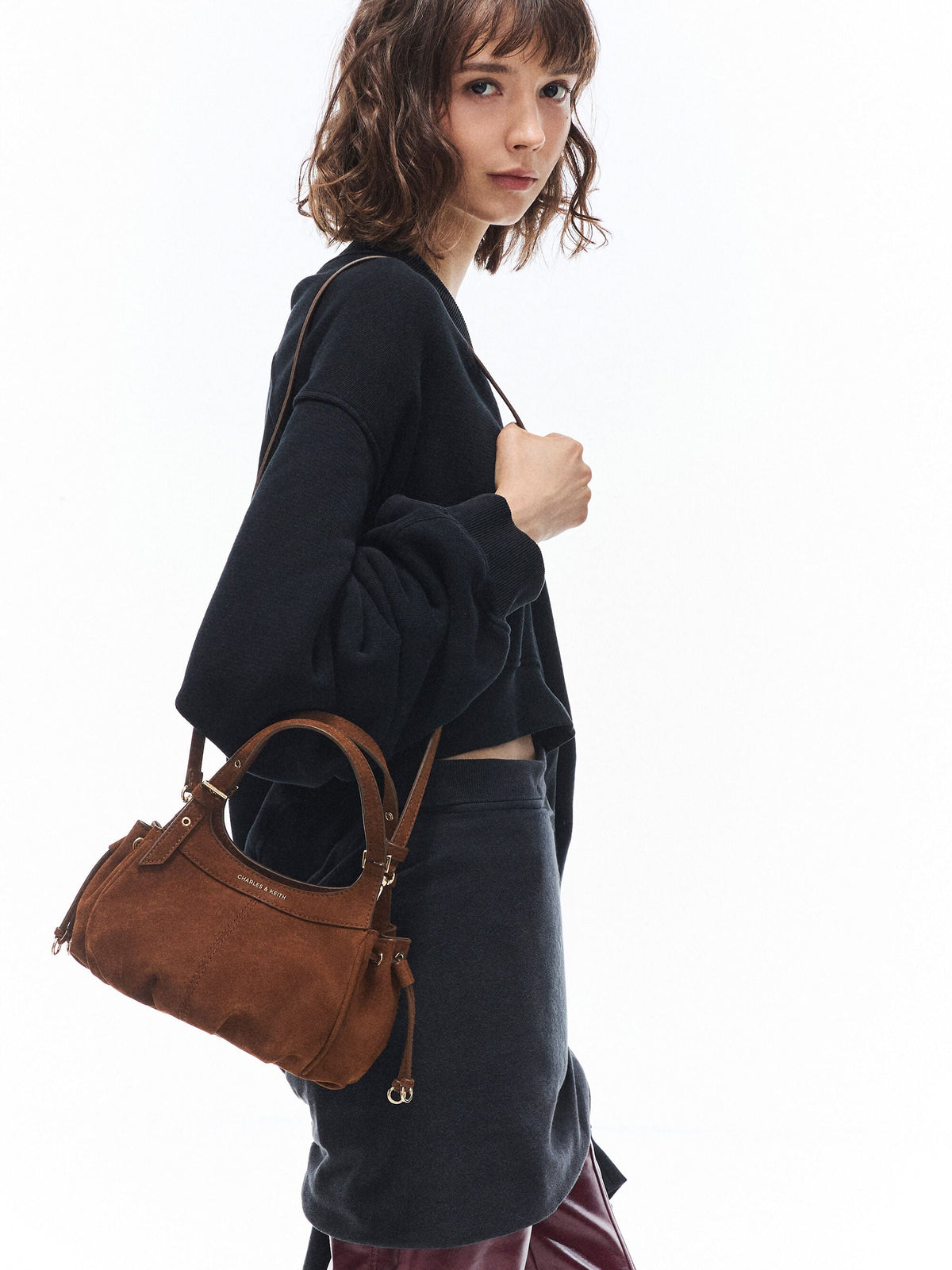 CHARLES & KEITH Great Value | Mini Lillith Drawstring Bucket Bag - Pecan Brown