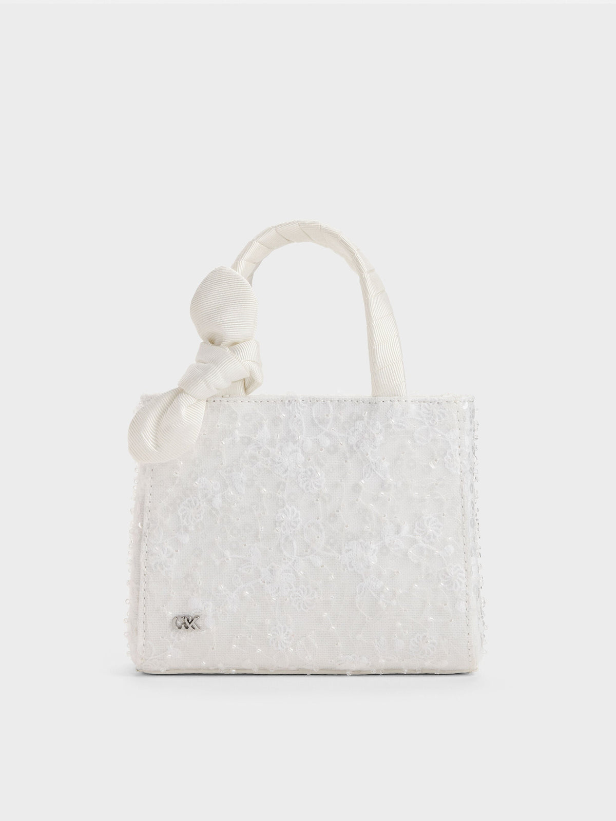 CHARLES & KEITH Premium | Albany Embroidered-Mesh Beaded Mini Bag - White