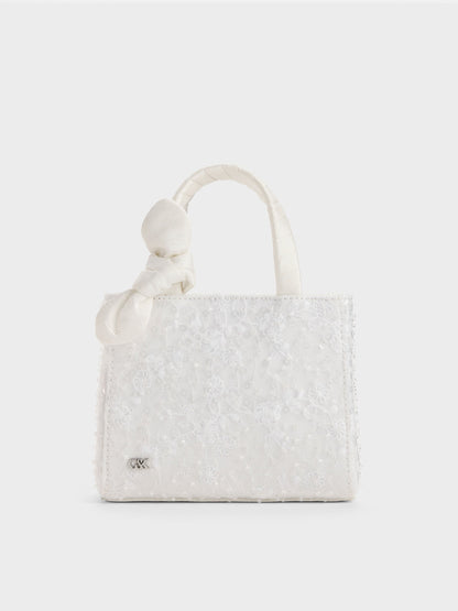 CHARLES & KEITH Premium | Albany Embroidered-Mesh Beaded Mini Bag - White