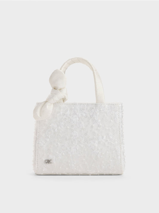 CHARLES & KEITH Premium | Albany Embroidered-Mesh Beaded Mini Bag - White