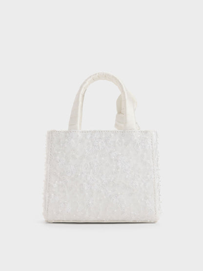CHARLES & KEITH Premium | Albany Embroidered-Mesh Beaded Mini Bag - White