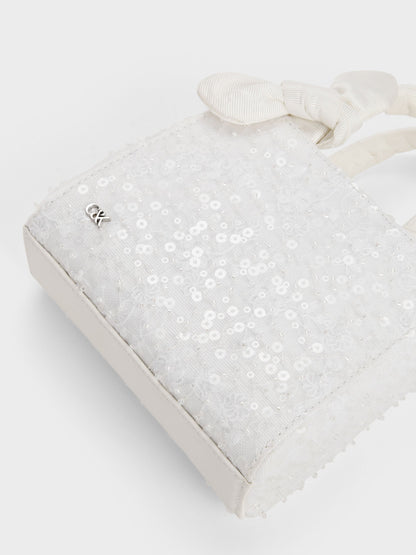 CHARLES & KEITH Premium | Albany Embroidered-Mesh Beaded Mini Bag - White