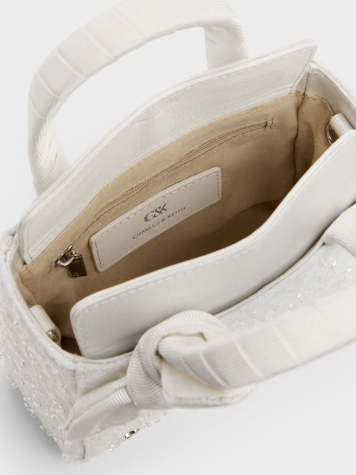 CHARLES & KEITH Premium | Albany Embroidered-Mesh Beaded Mini Bag - White