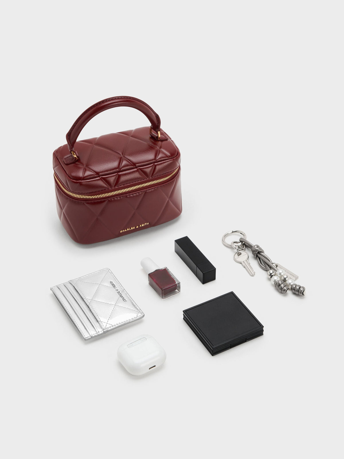 CHARLES & KEITH Special Offer | Arwen Quilted Vanity Bag - Burgundy