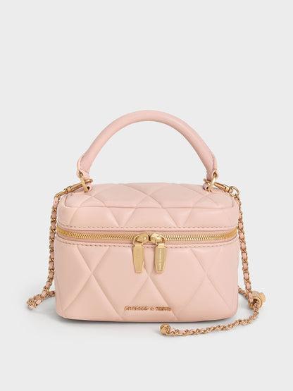 CHARLES & KEITH Top Pick | Arwen Quilted Top Handle Vanity Bag - Light Pink