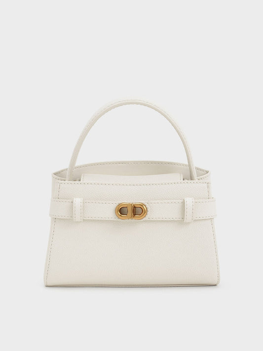 CHARLES & KEITH Classic | Aubrielle Belted Top Handle Bag - Cream