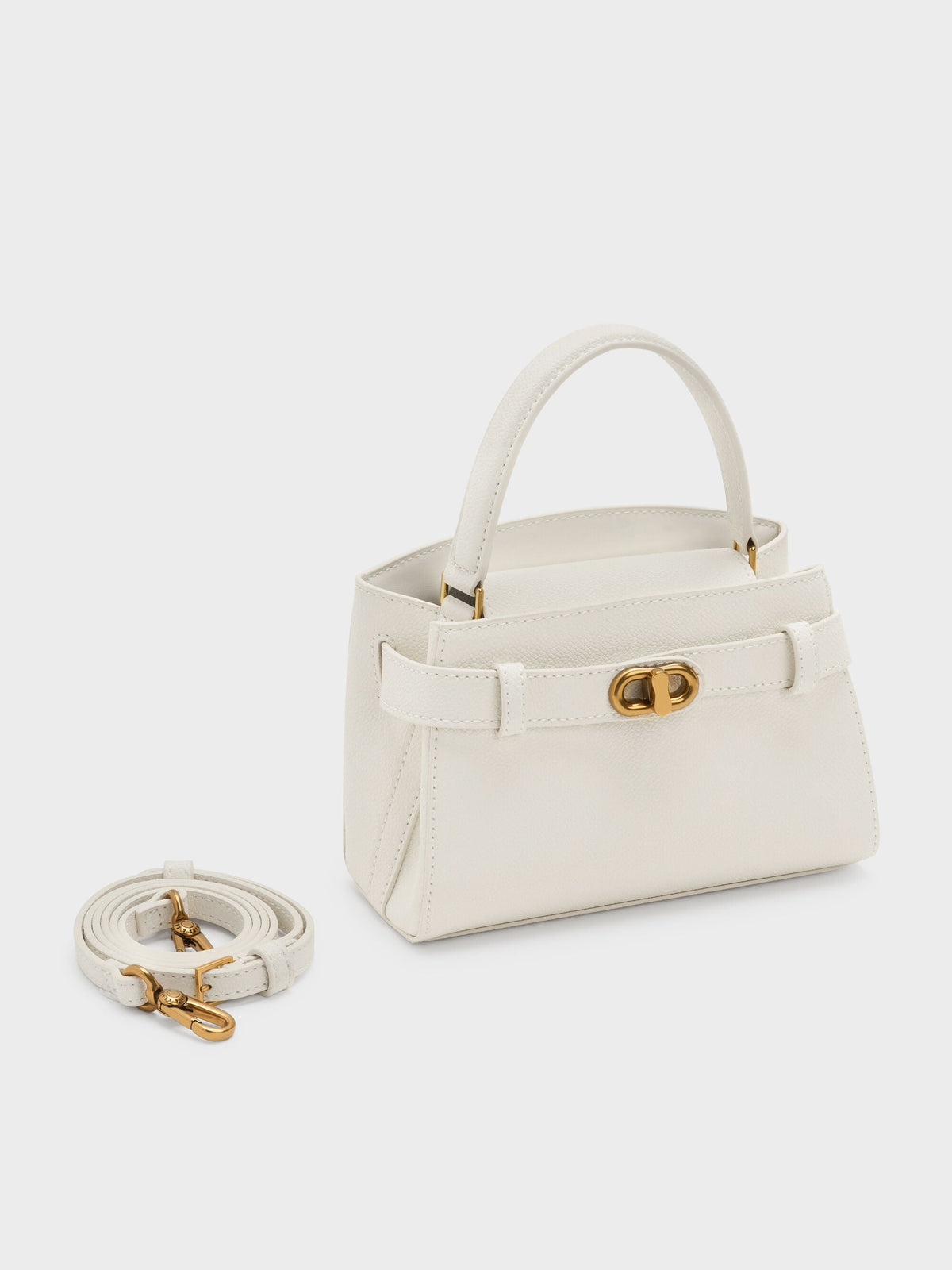CHARLES & KEITH Classic | Aubrielle Belted Top Handle Bag - Cream