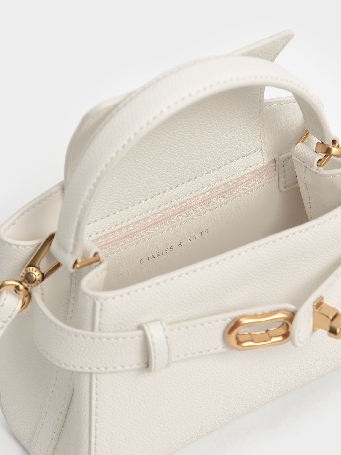 CHARLES & KEITH Classic | Aubrielle Belted Top Handle Bag - Cream