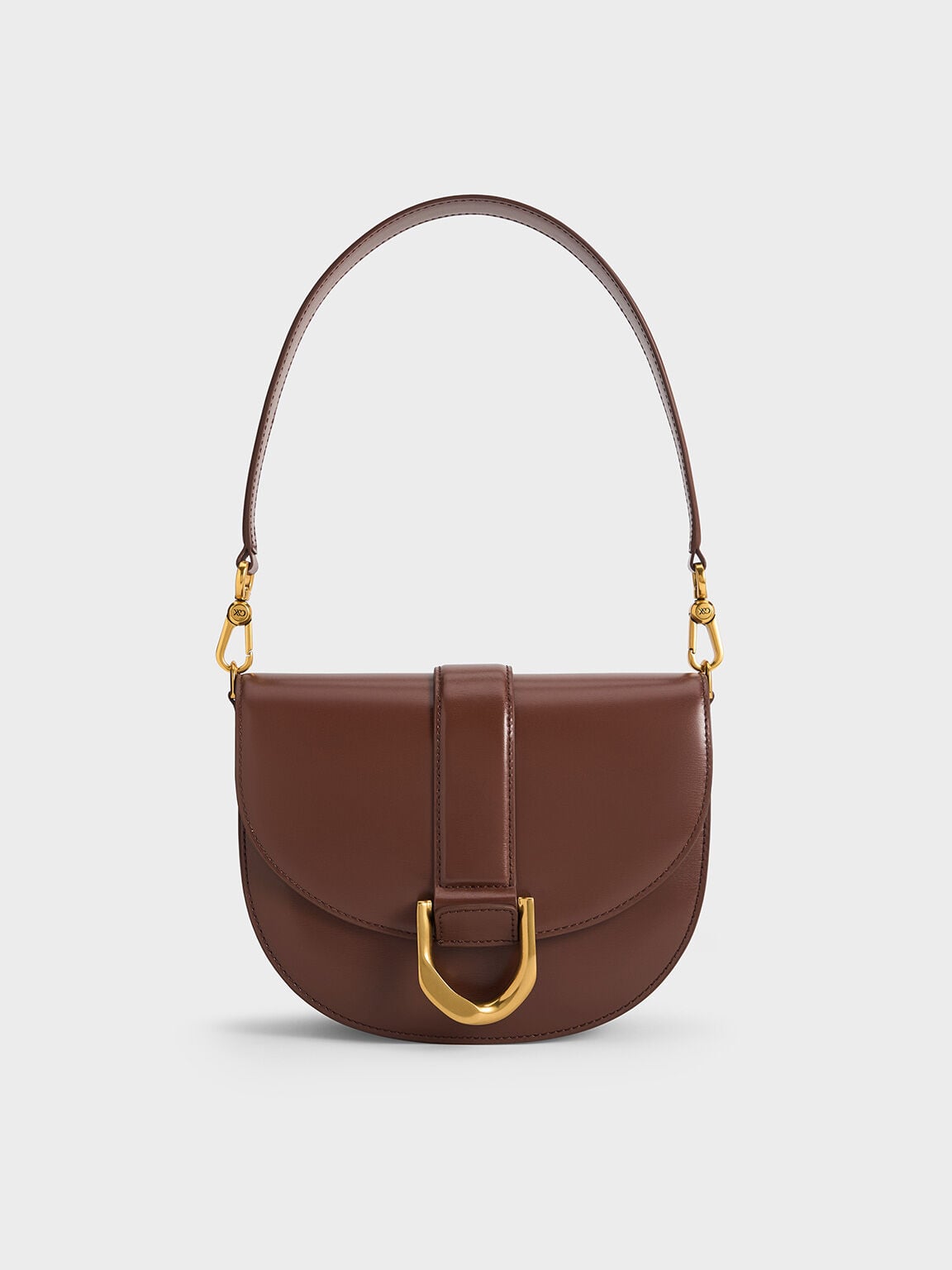 CHARLES & KEITH Essential | Gabine Leather Saddle Bag - Dark Brown