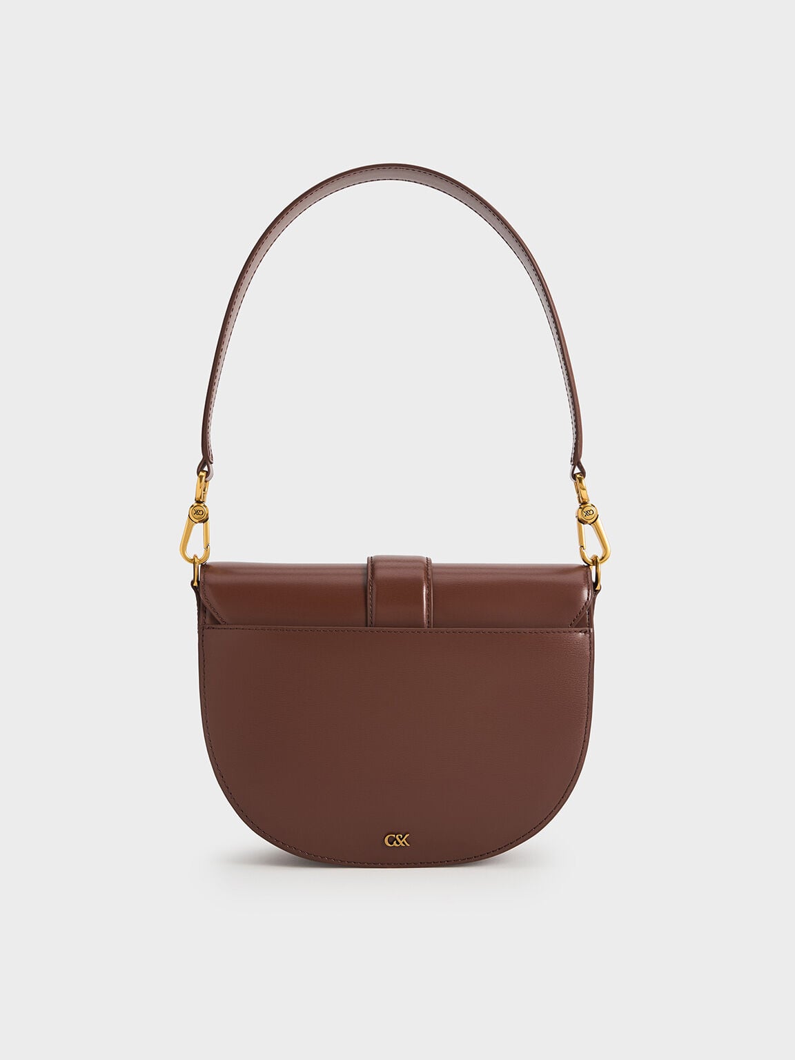 CHARLES & KEITH Essential | Gabine Leather Saddle Bag - Dark Brown