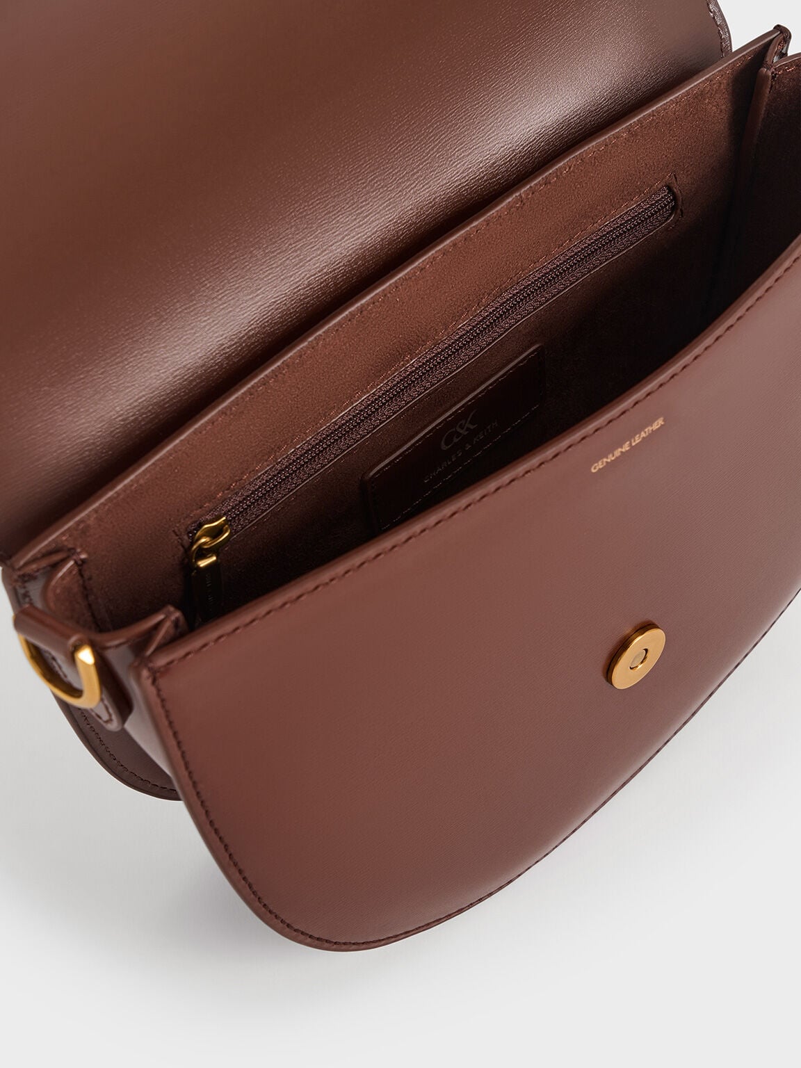 CHARLES & KEITH Essential | Gabine Leather Saddle Bag - Dark Brown