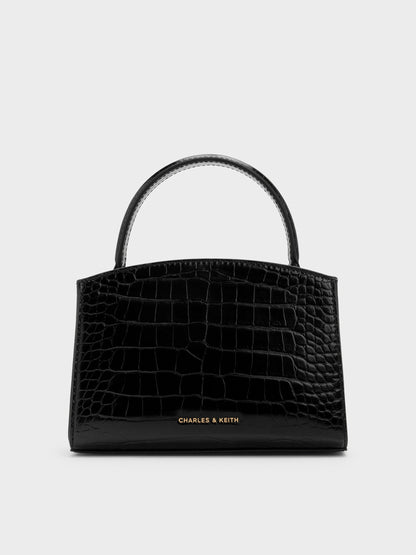 CHARLES & KEITH Signature | Aubrielle Croc-Effect Belted Top Handle Bag - Black
