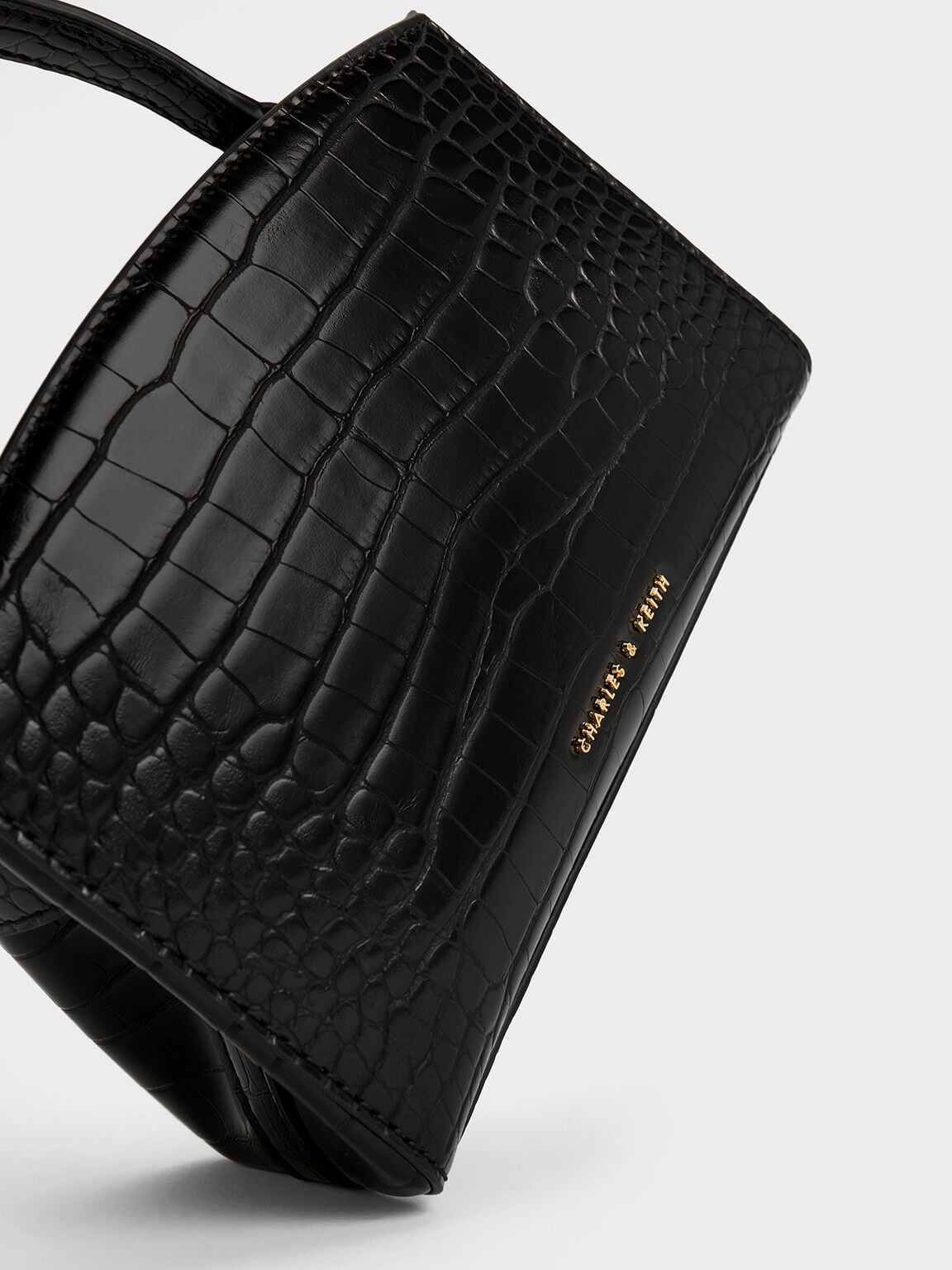 CHARLES & KEITH Signature | Aubrielle Croc-Effect Belted Top Handle Bag - Black