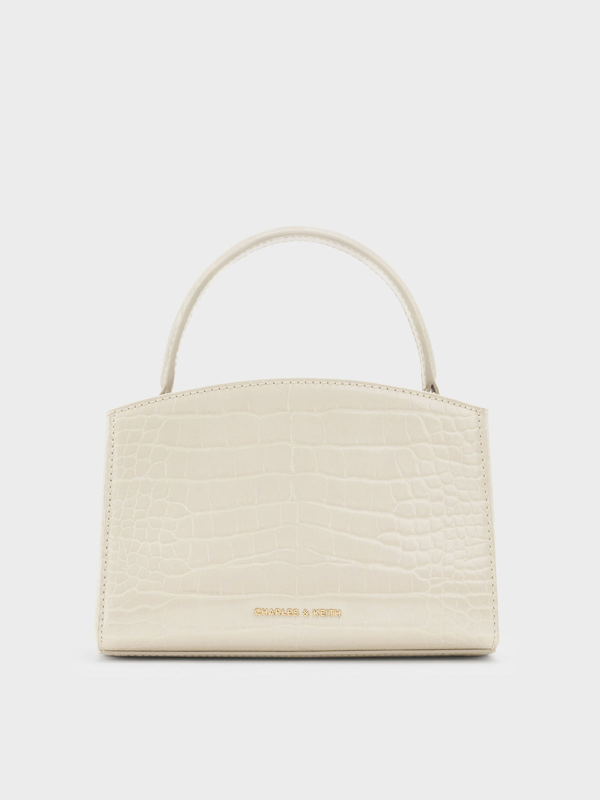 CHARLES & KEITH Popular | Aubrielle Croc-Effect Belted Top Handle Bag - Ivory
