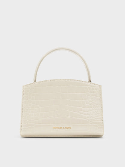 CHARLES & KEITH Popular | Aubrielle Croc-Effect Belted Top Handle Bag - Ivory