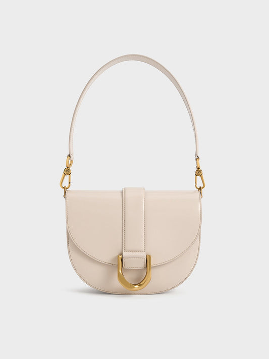 CHARLES & KEITH Premium | Gabine Leather Saddle Bag - Oat