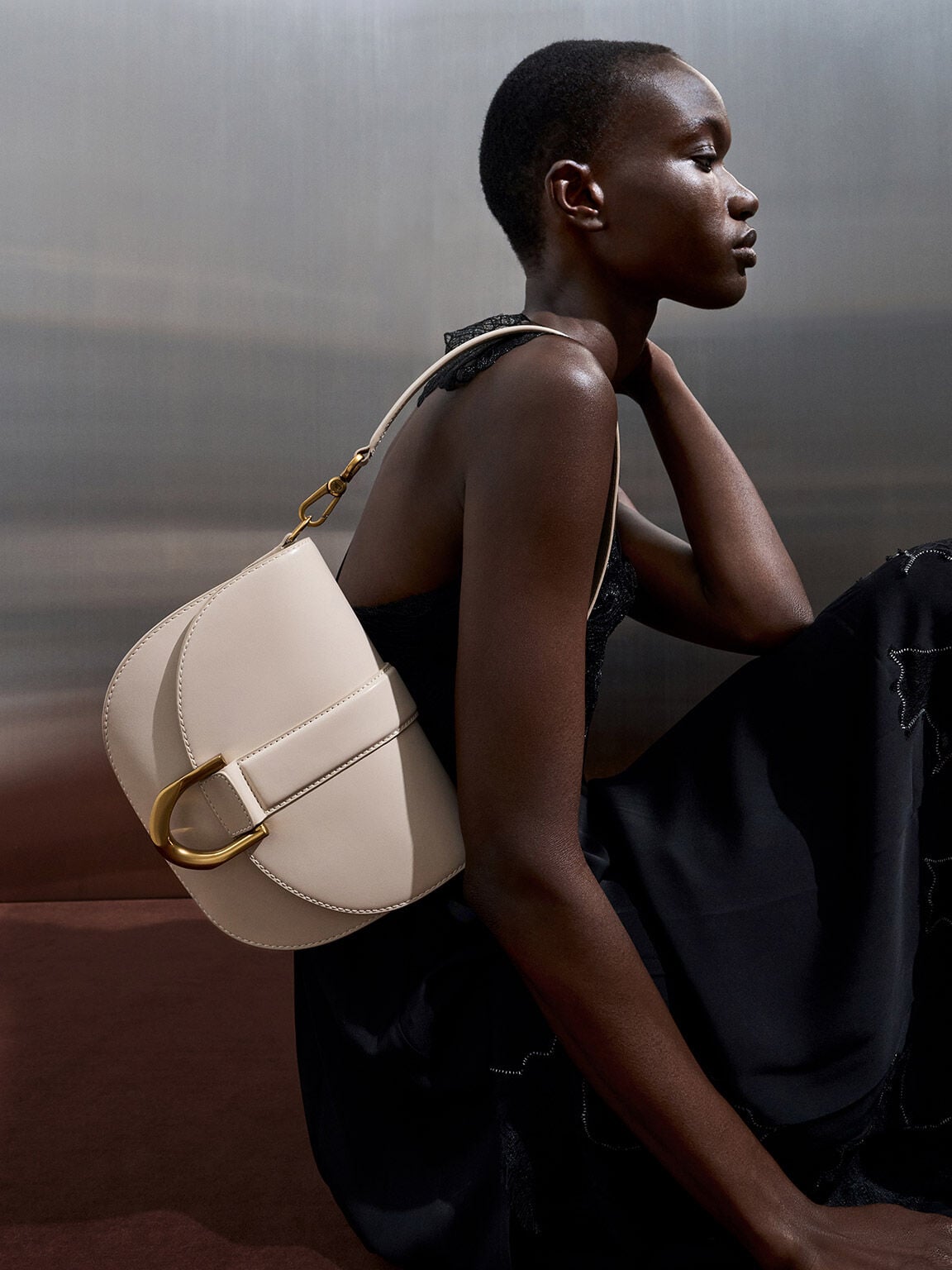 CHARLES & KEITH Premium | Gabine Leather Saddle Bag - Oat