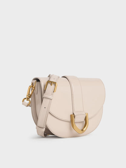 CHARLES & KEITH Premium | Gabine Leather Saddle Bag - Oat