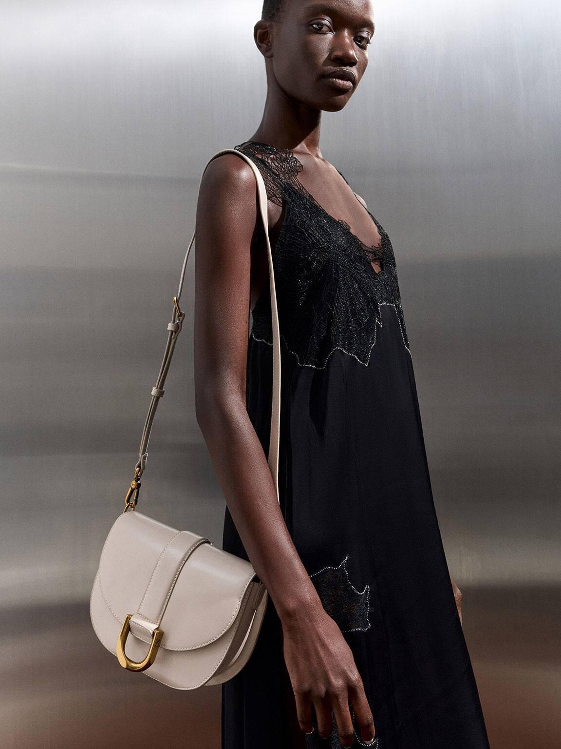 CHARLES & KEITH Premium | Gabine Leather Saddle Bag - Oat