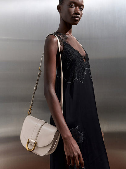 CHARLES & KEITH Premium | Gabine Leather Saddle Bag - Oat