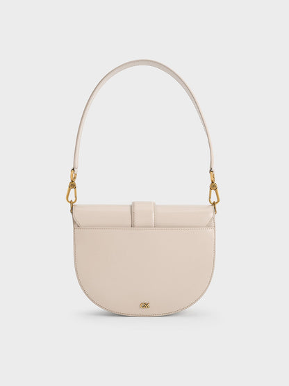 CHARLES & KEITH Premium | Gabine Leather Saddle Bag - Oat