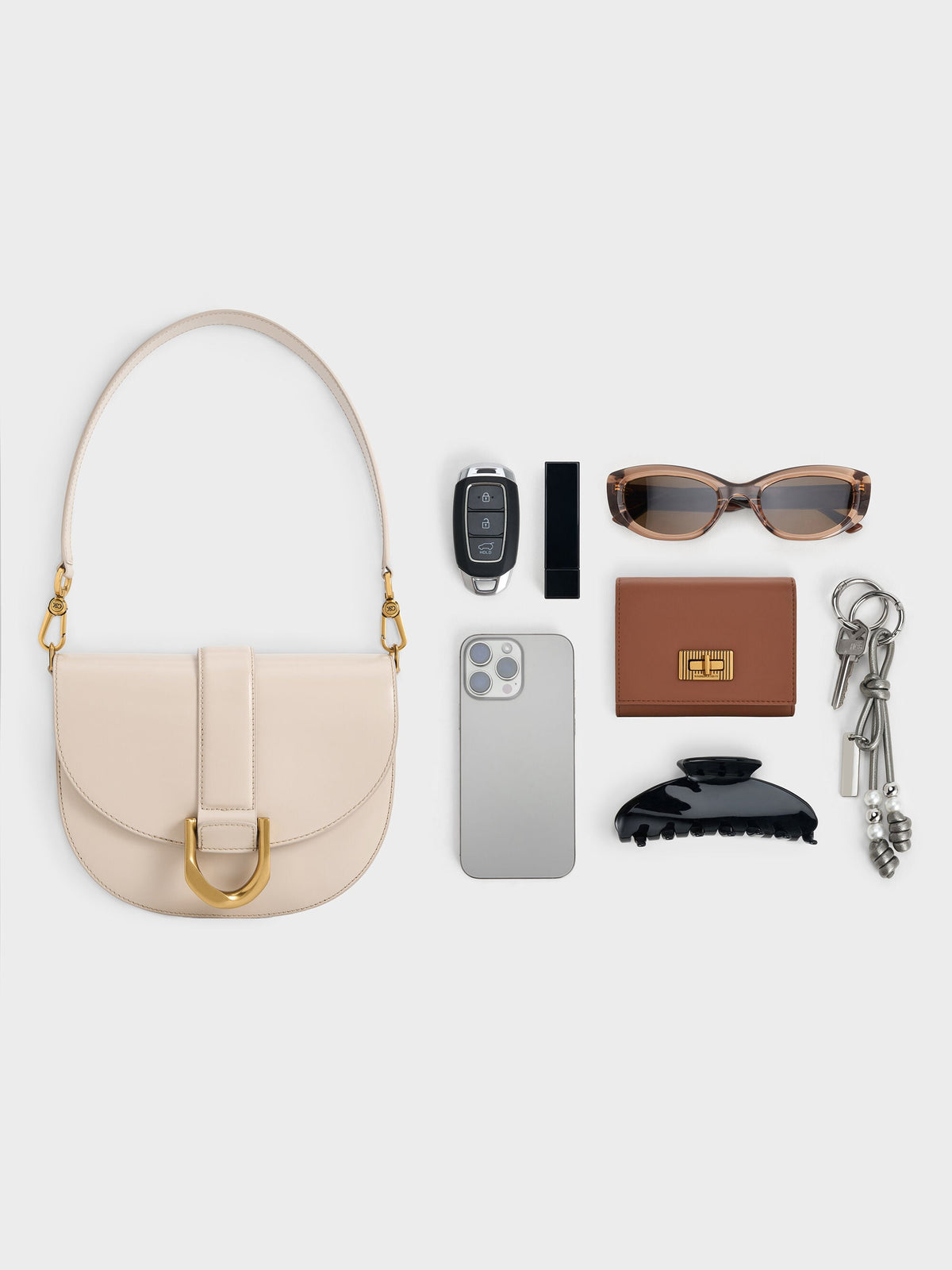 CHARLES & KEITH Premium | Gabine Leather Saddle Bag - Oat