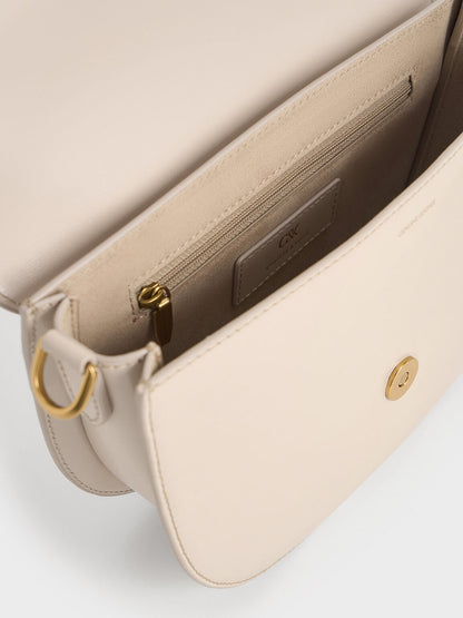 CHARLES & KEITH Premium | Gabine Leather Saddle Bag - Oat