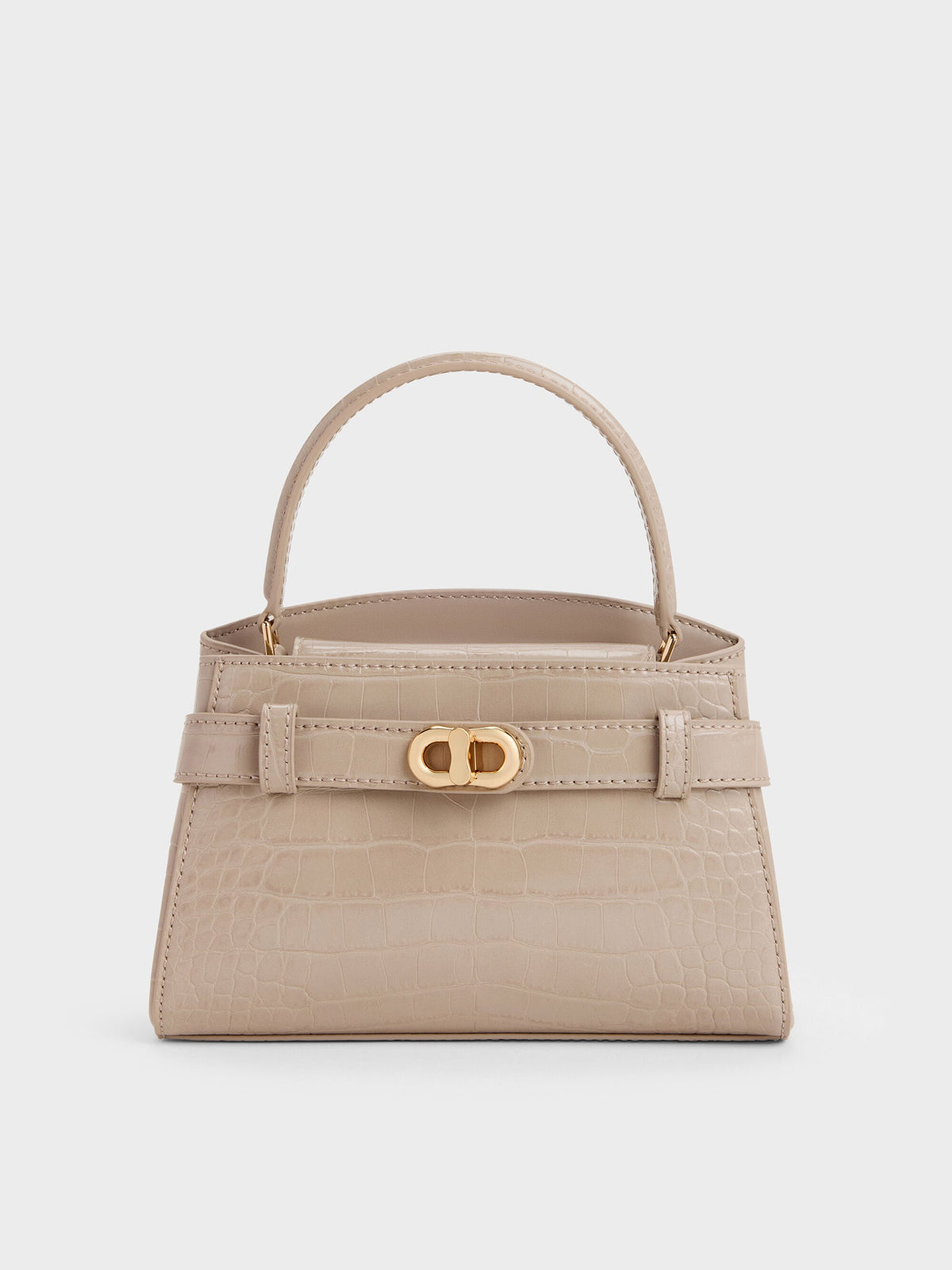 CHARLES & KEITH Value | Aubrielle Croc-Effect Belted Top Handle Bag - Taupe