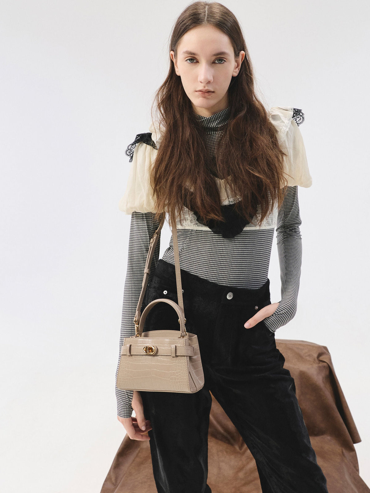 CHARLES & KEITH Value | Aubrielle Croc-Effect Belted Top Handle Bag - Taupe