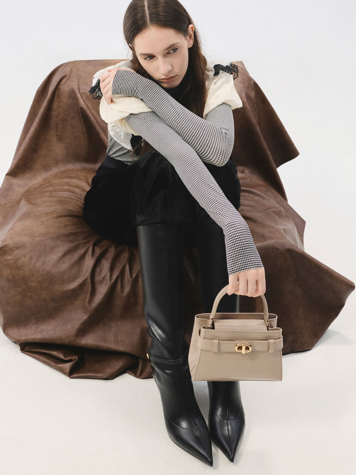 CHARLES & KEITH Value | Aubrielle Croc-Effect Belted Top Handle Bag - Taupe