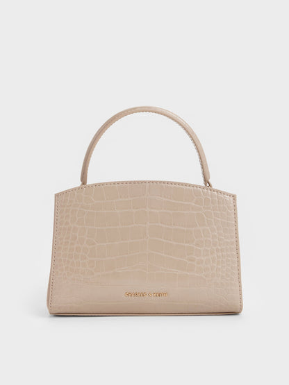 CHARLES & KEITH Value | Aubrielle Croc-Effect Belted Top Handle Bag - Taupe