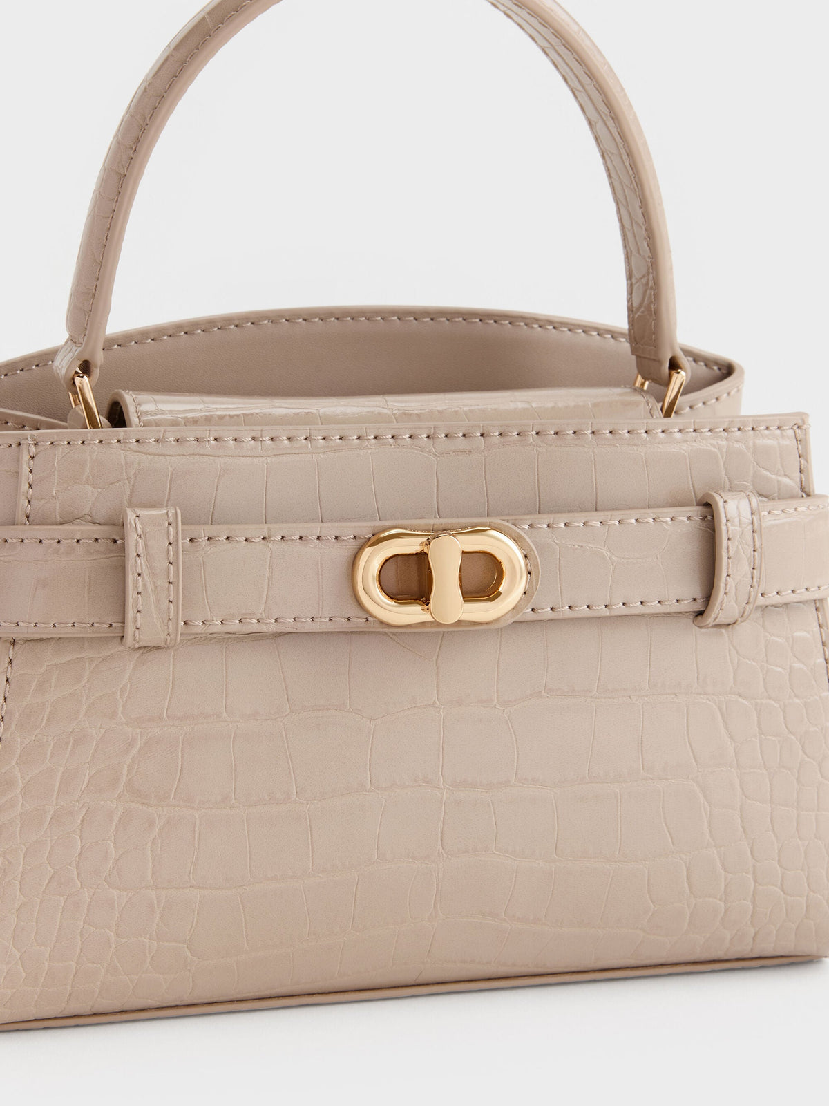 CHARLES & KEITH Value | Aubrielle Croc-Effect Belted Top Handle Bag - Taupe