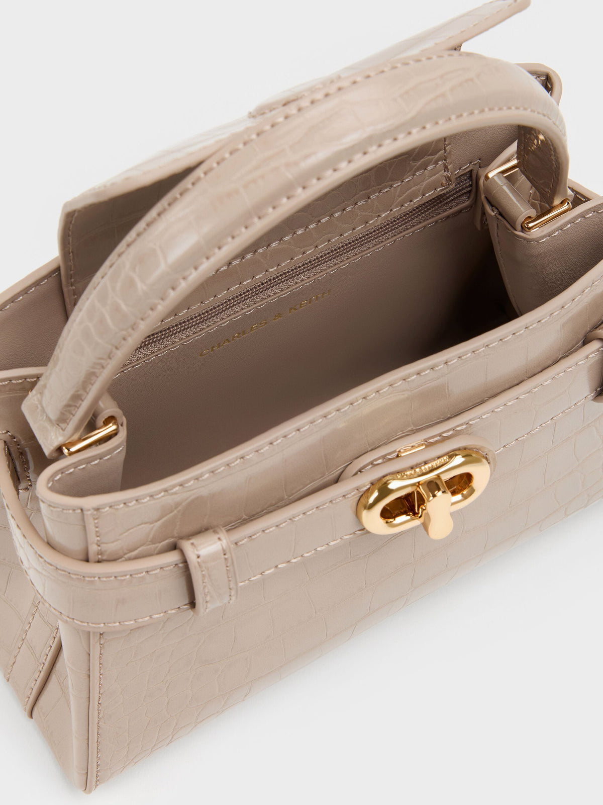 CHARLES & KEITH Value | Aubrielle Croc-Effect Belted Top Handle Bag - Taupe