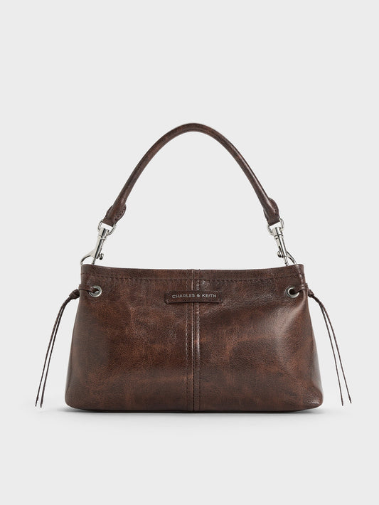 CHARLES & KEITH Essential | Noane Top Handle Bag - Distressed Coffee