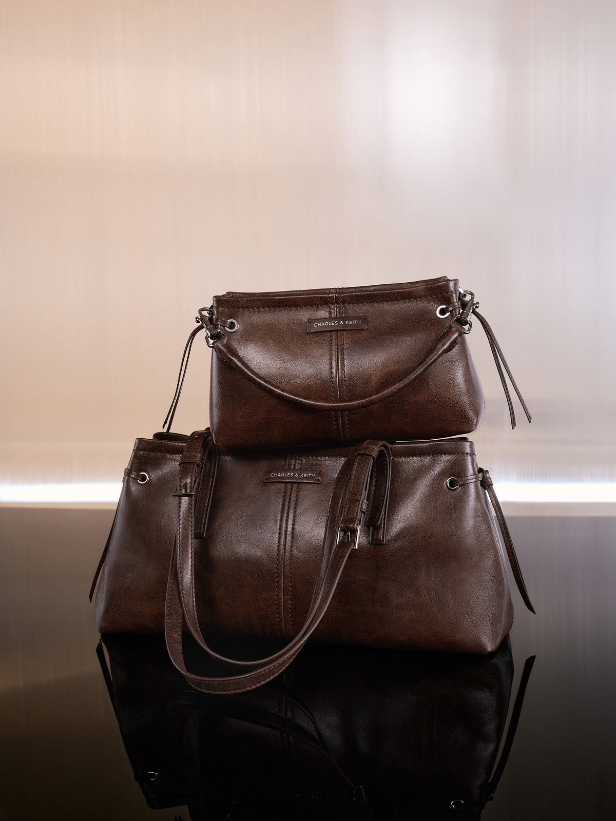 CHARLES & KEITH Essential | Noane Top Handle Bag - Distressed Coffee