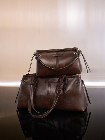 CHARLES & KEITH Essential | Noane Top Handle Bag - Distressed Coffee