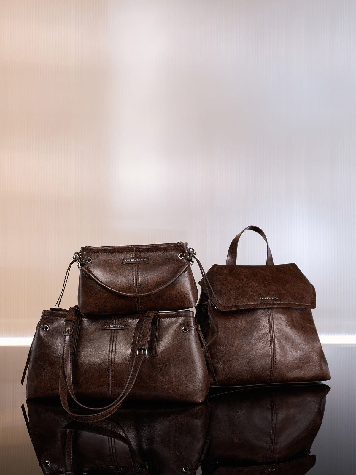 CHARLES & KEITH Essential | Noane Top Handle Bag - Distressed Coffee